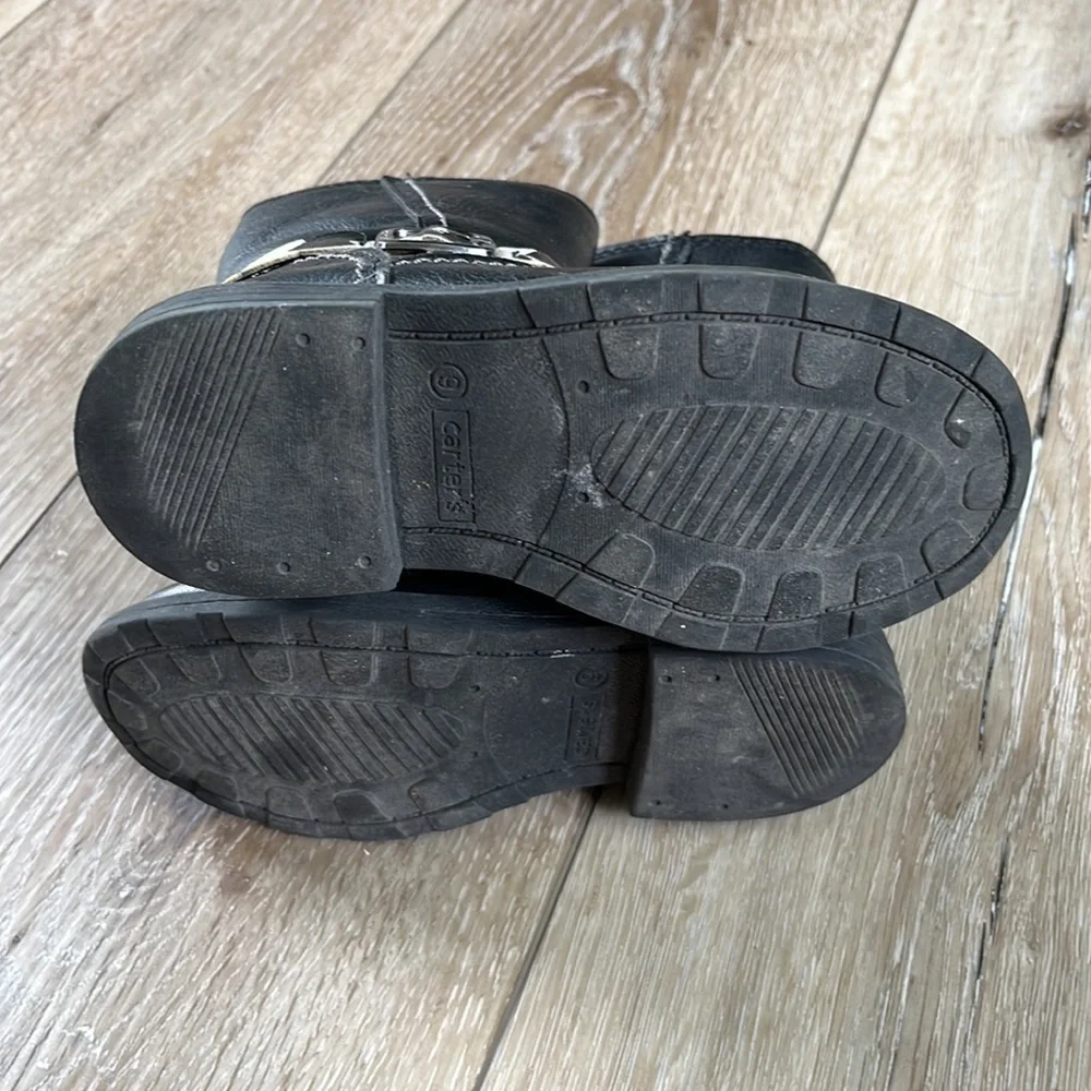 Carter’s Girl’s Faux Leather Black Boots with Heart Detail
